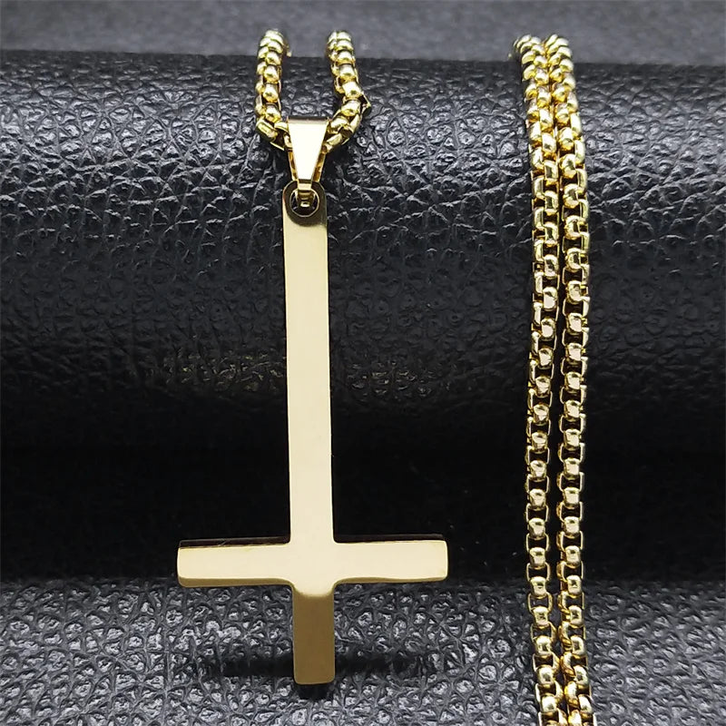 Witchcraft Pagan Stainless Steel Upside Down Cross Necklace Women/Men Inverted Cross Necklace Jewelry collier N8373S02