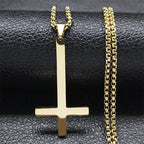 Witchcraft Pagan Stainless Steel Upside Down Cross Necklace Women/Men Inverted Cross Necklace Jewelry collier N8373S02