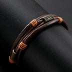 Vintage Cowhide Leather Rope Bracelet — Stainless Steel