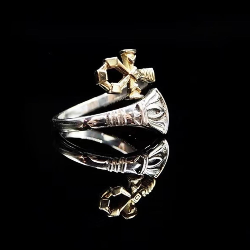 Gothic Style Thai Silver Egypt Ring Vintage Ankh Cross Ring for Men Ancient Egypt Protective for Jewelry