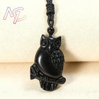 Real Obsidian Owl Pendant Necklace Natural Jewelry Charm Luxury Talismans Amulet Men Fashion Vintage Carved Gifts for Women