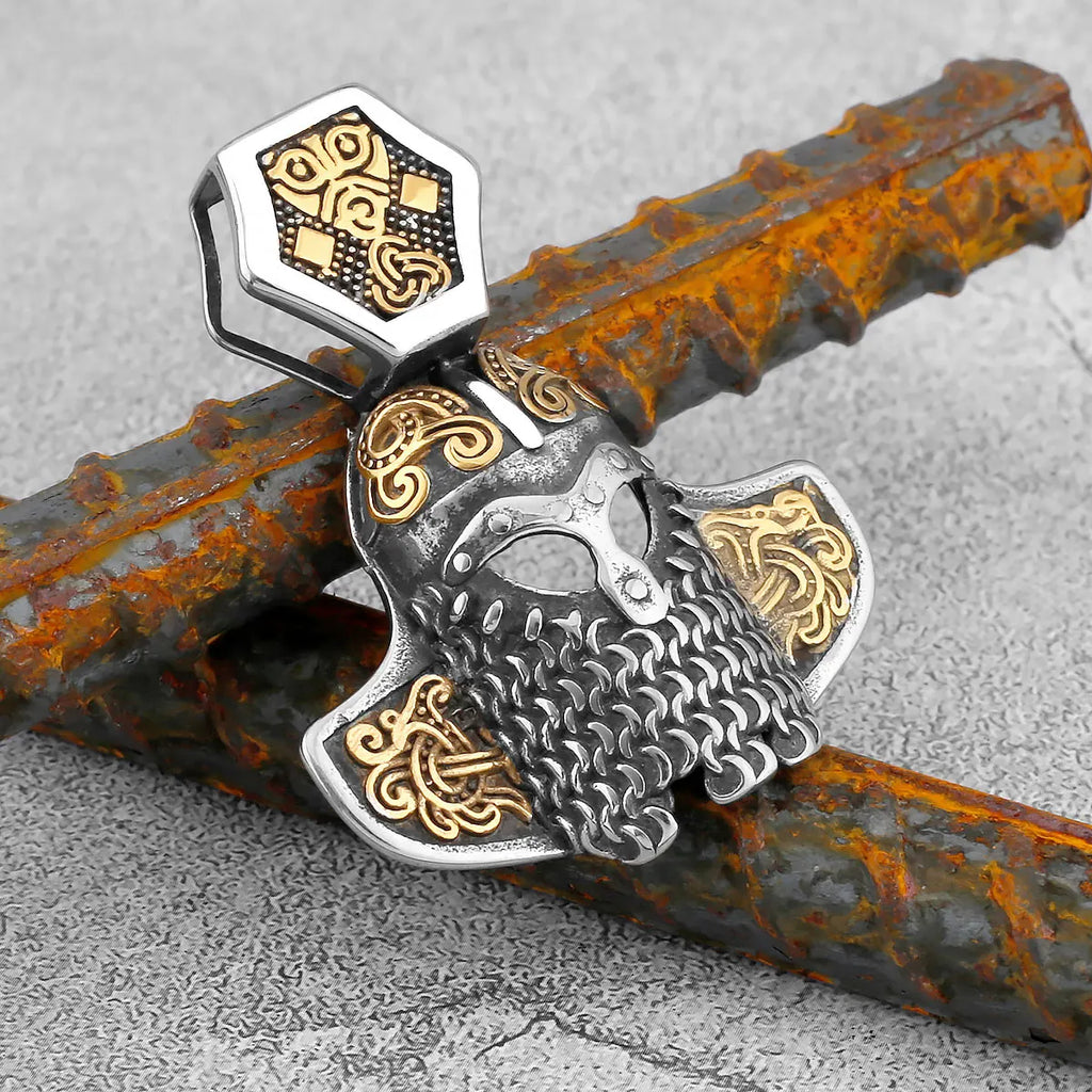 Nordic Odin Crow Skull Pendant Necklace Gothic Stainless Steel Raven Skull Compass Rune Necklace for Men Punk Jewelry