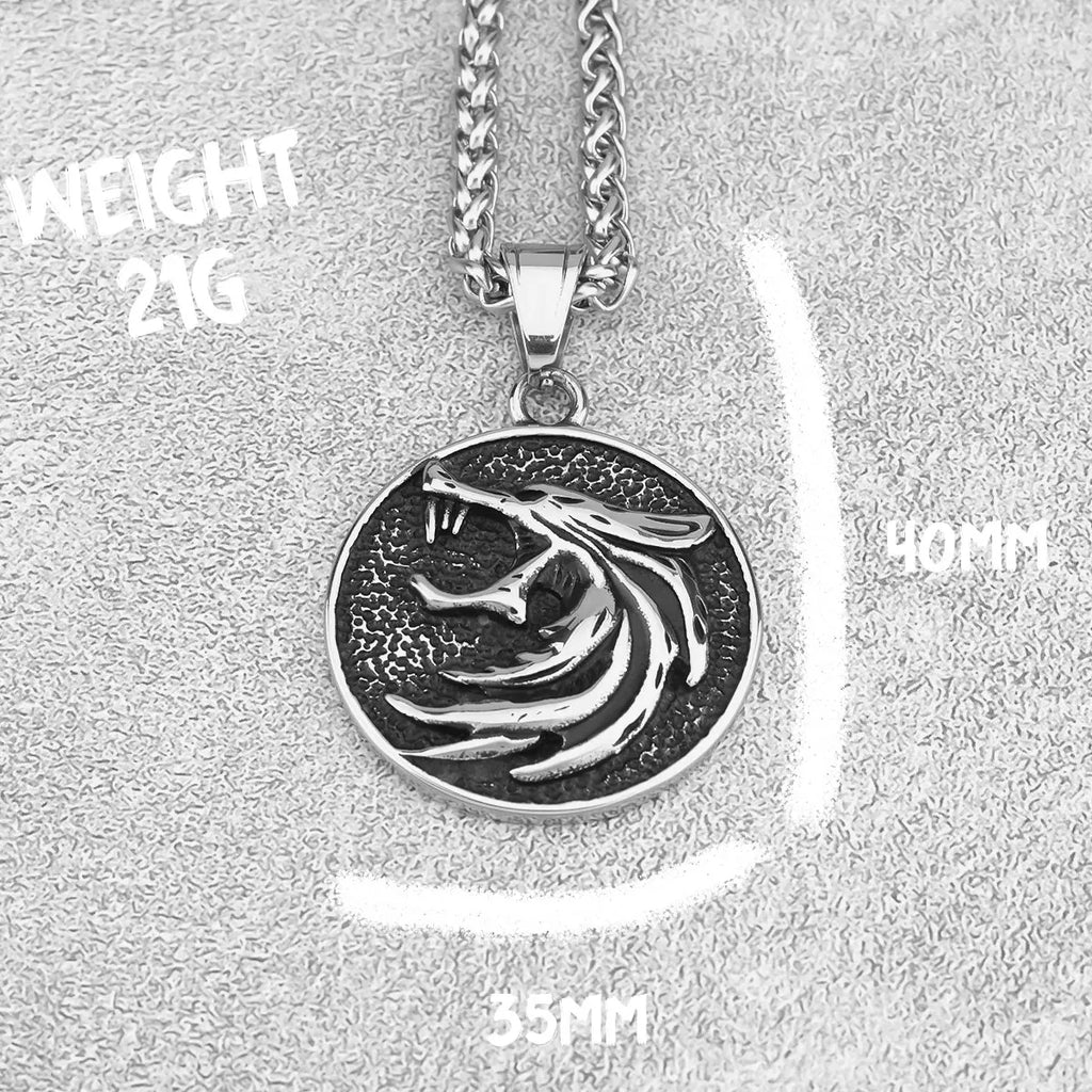 Ice Wolf Head Pendant Necklace — Black