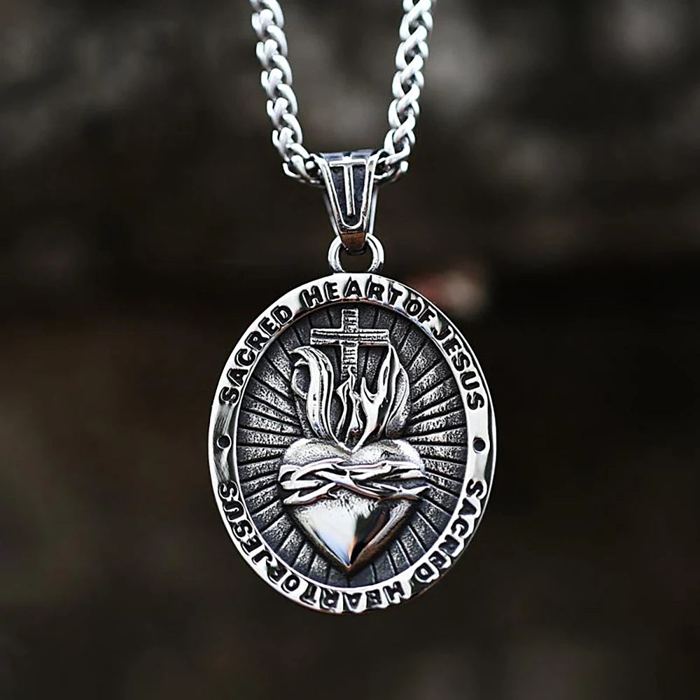 Sacred Heart Jesus Cross Pendant — Stainless