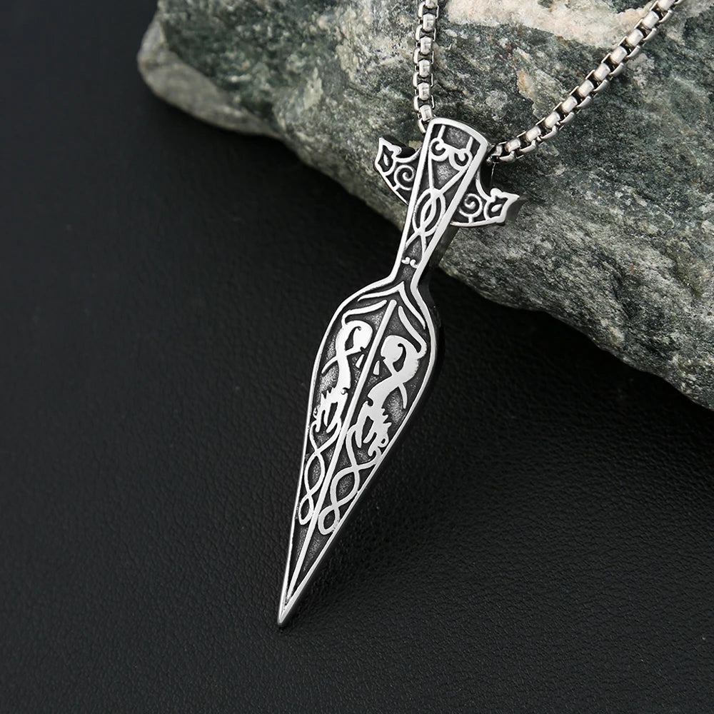 Odin Steel Pendant Nordic Viking Sword Spear Spartan