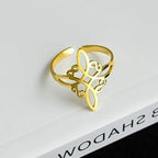 YILUOCD Witchcraft Stainless Steel Open Ring Supernatural Witch Knot Rings For Women Wiccan Cross Protection Amulet