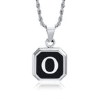 Initials Necklaces for Men Women,A-Z 26 Letters Black Square Stainless Steel Pendant Collar,45-60CM Twisted Rope Chain