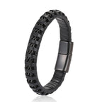 New Fashion 8mm Chain Curb Cuban Link Charm Leather Bracelets Men Stainless Steel Magnet Clasp Hand Bracelet Homme