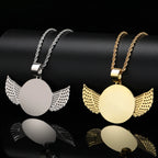 Angel Wing Photo Pendant Necklace Iced Out CZ