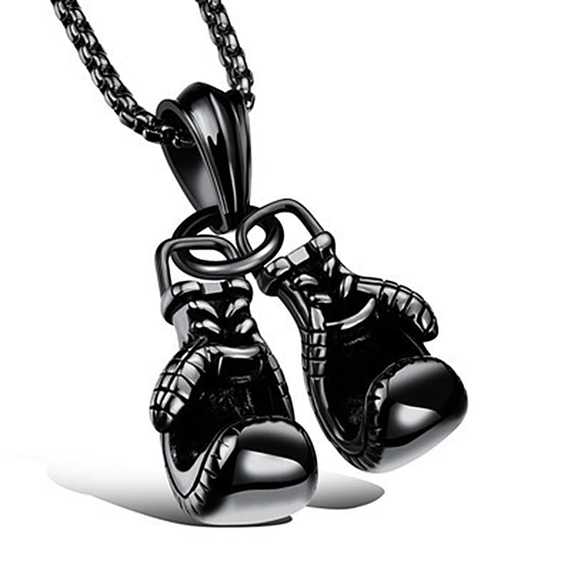 Vintage Boxing Gloves Pendant Necklace For Men Punk Hip Hop Style Gold Color Titanium Steel Chain Fashion Women Jewelry