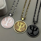 Greek Gold Pendant Letter Psi Symbol Tiger Eye