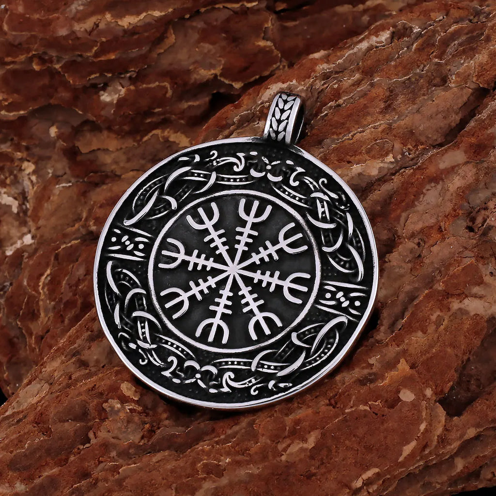 Nordic Mythology Courageous Men Helmet of Awe Necklace Handmade Gold Color Celtic Knot Amulet Biker Party Club Pendant