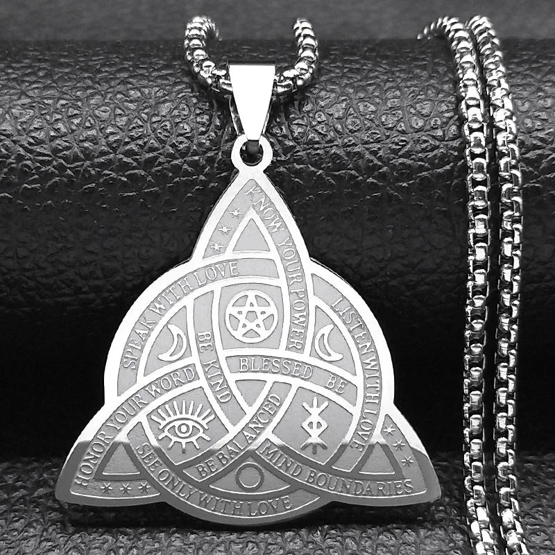 Triquetra Pentagram Triple Moon Necklace — Stainless Steel