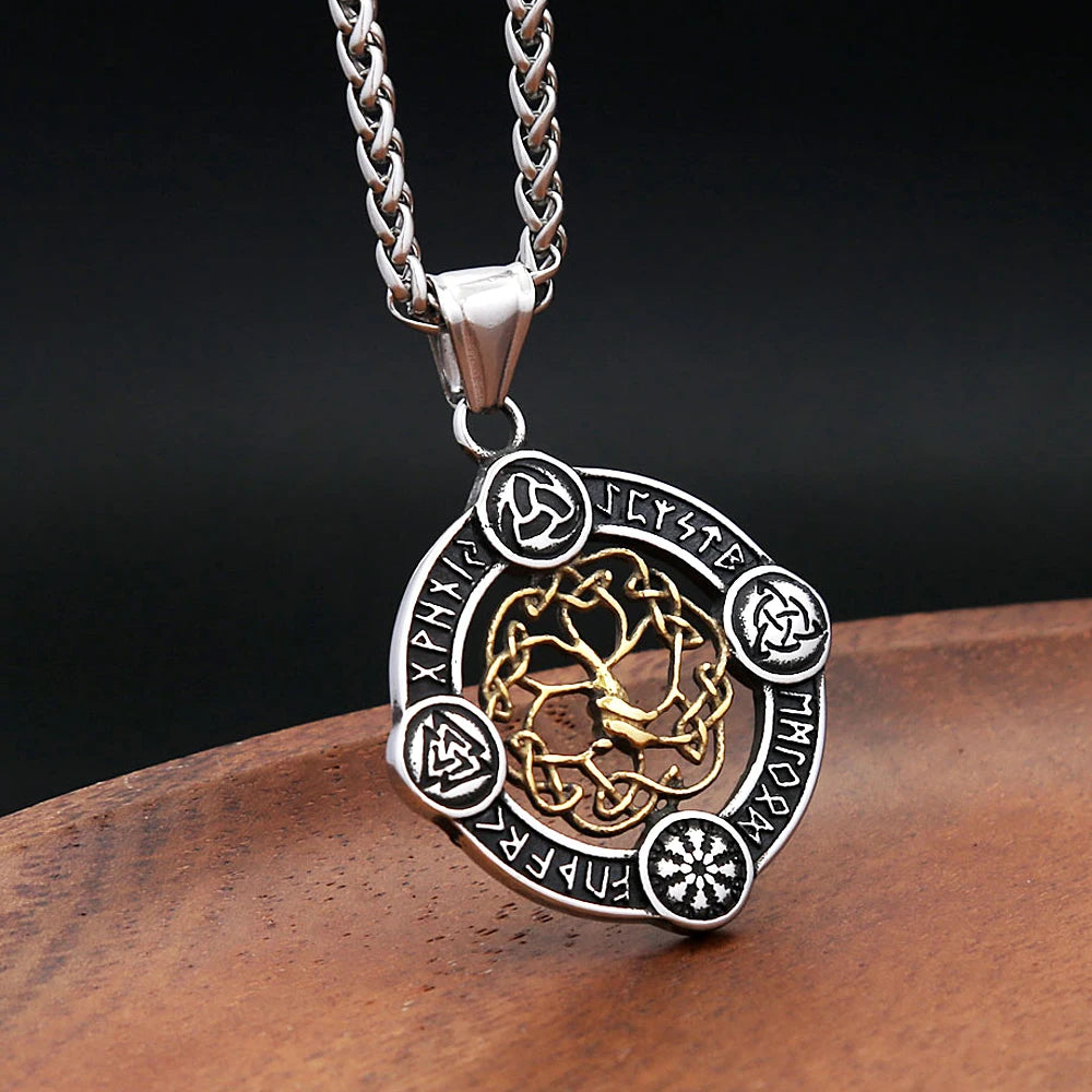 Odin Steel Pendant Vintage Viking Tree Life 316L