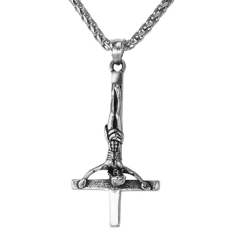 Gothic Inverted Cross Stainless Steel Pendant Necklace