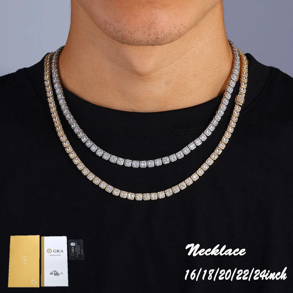 Fine 5mm Bling VVS1 Moissanite Tennis Necklace Iced out Brass Fashionable Hip Hop Style Men Women Bracelet With GRA Certificate