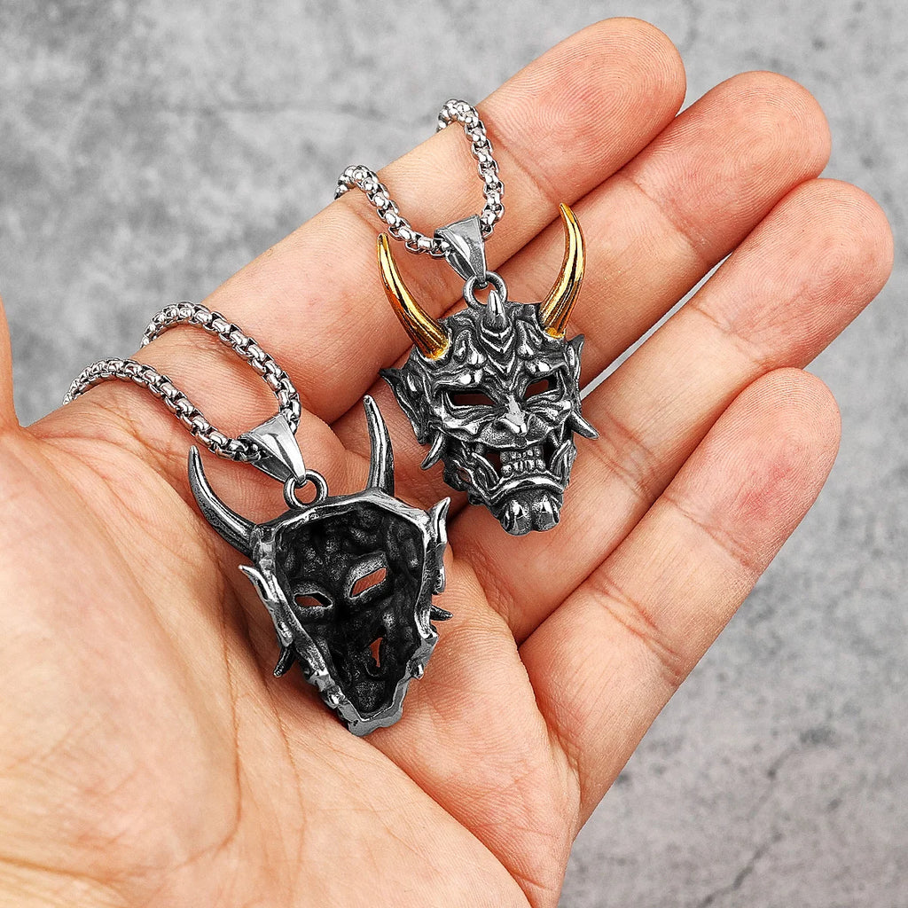 Hannya Mask Pendant Necklace — Stainless Steel