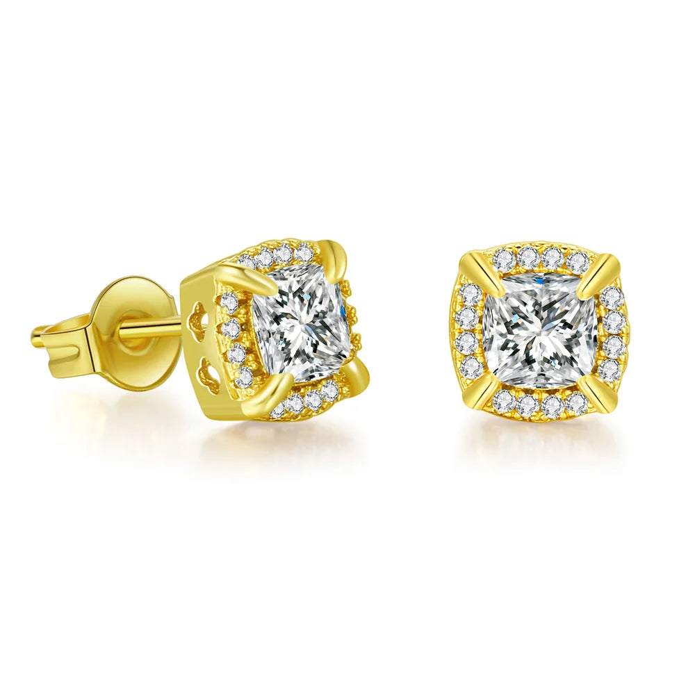 Crystal Cube Stud Earrings — Stainless