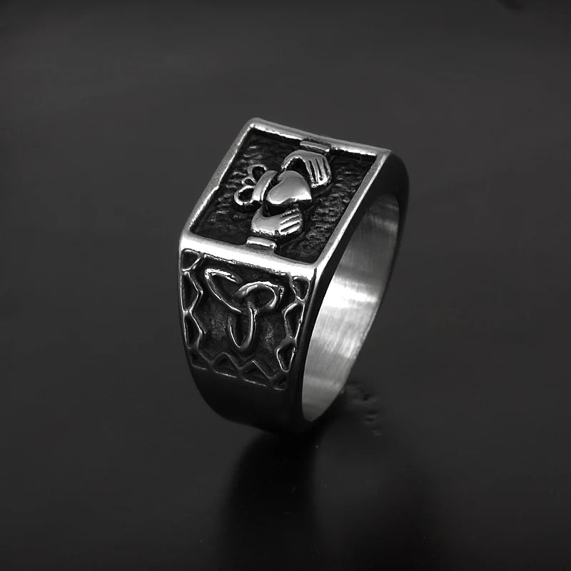 Viking Heart-in-Hand Knot Ring — Stainless Steel