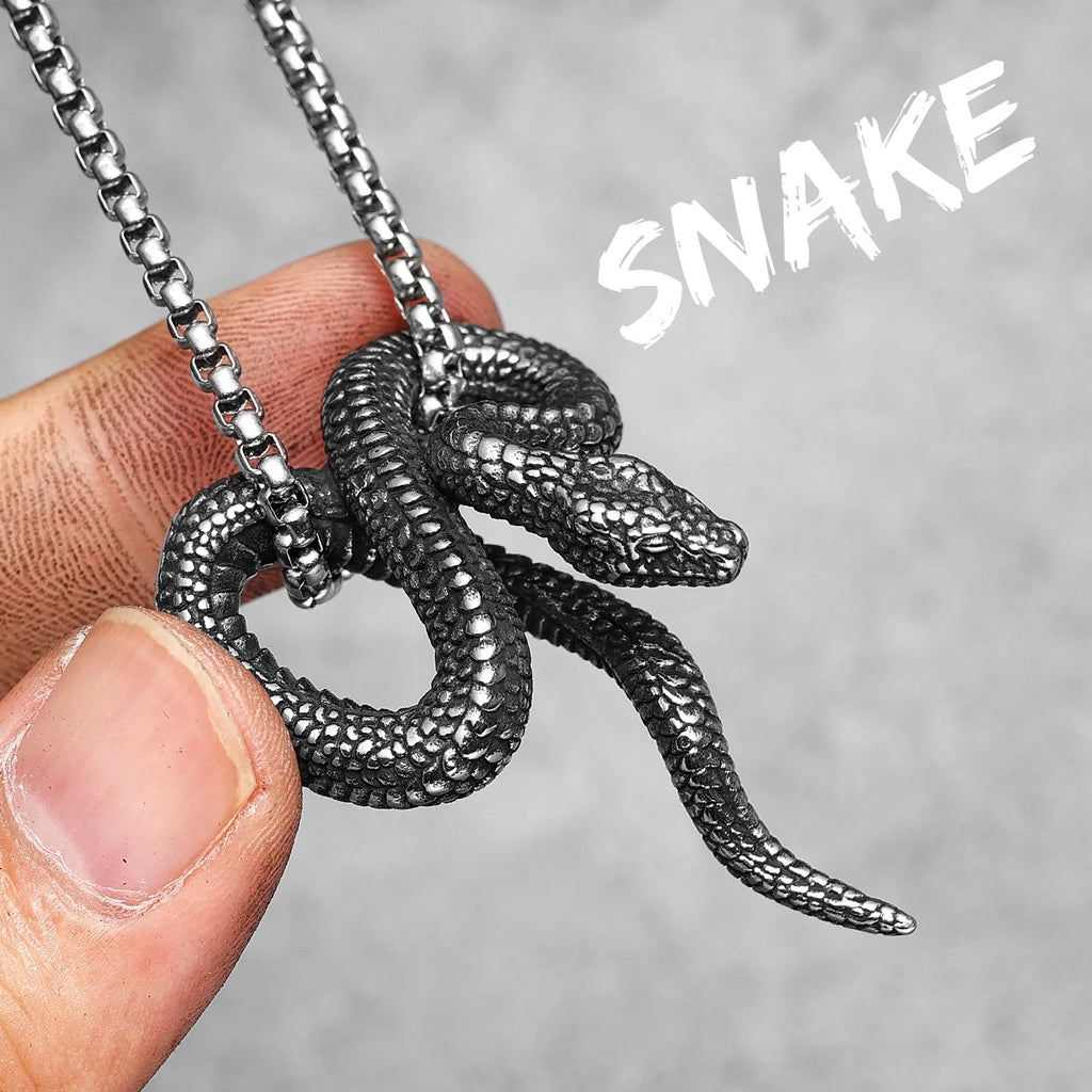 Retro Snake Pendant Necklace — Stainless Steel
