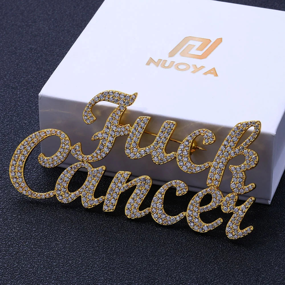 Iced Out Letter Name Pin Brooch Rose Gold