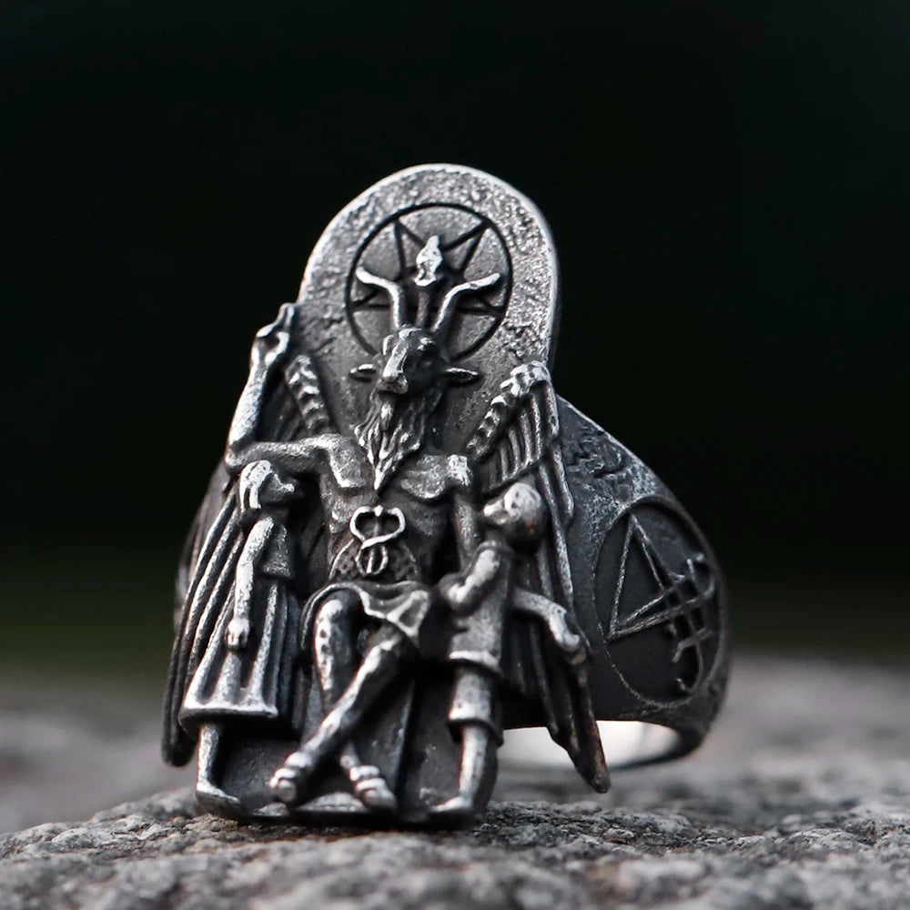 Vintage Lucifer Satan Signet Ring With Anubis — Stainless Steel