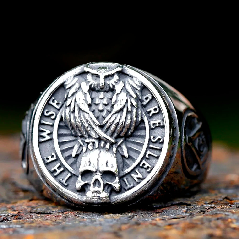 2023 New Gothic viking Freemasonry and raven skull Ring For Men Women Stainless Steel Male Anel Gift free shipping
