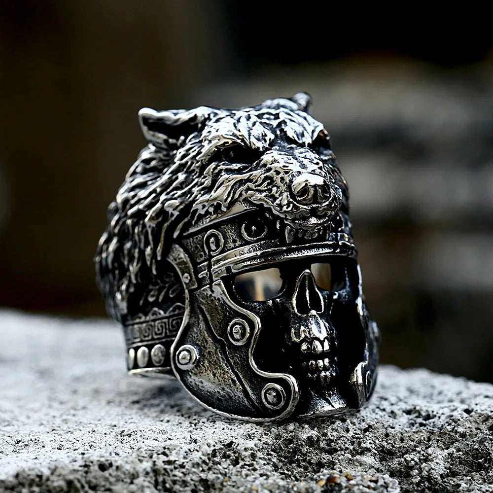 Vintage Domineering Viking Wolf Head Ring For Men Boys Punk Hip Hop 316L Stainless Steel Skull Rings Fashion Amulet Jewelry Gift