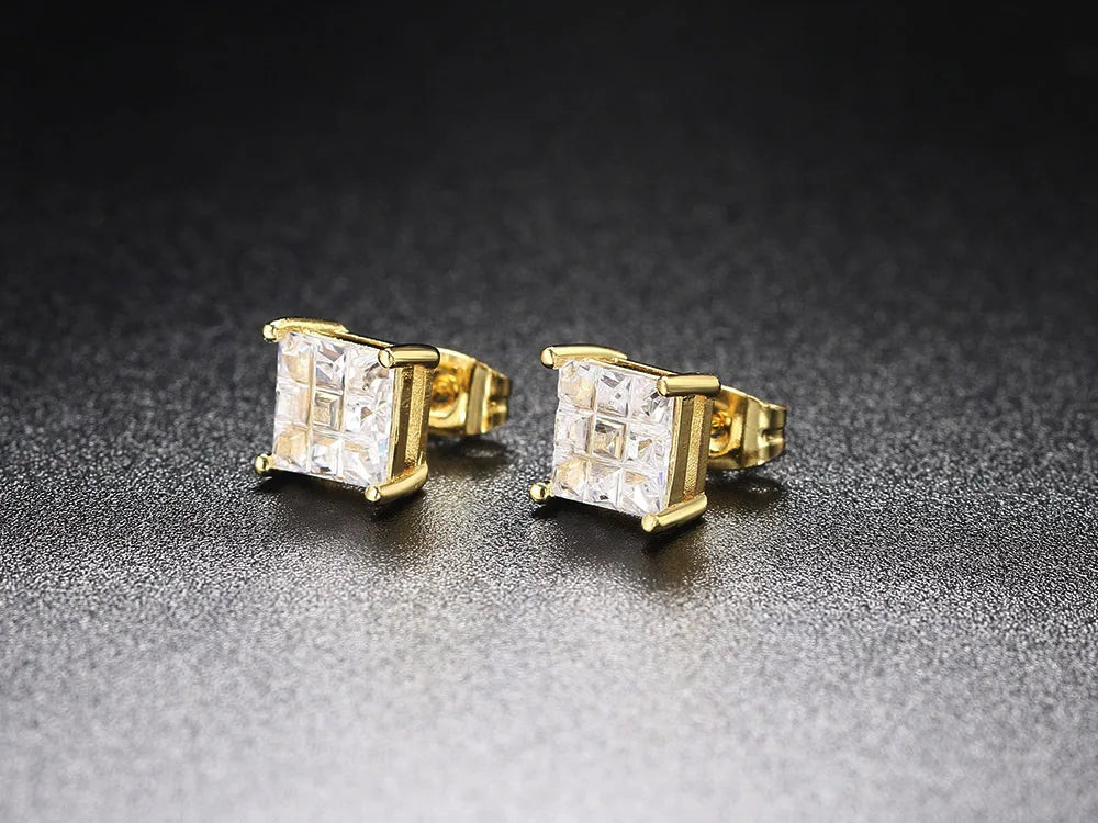 Gold Iced Out Square Zirconia Earrings Statement