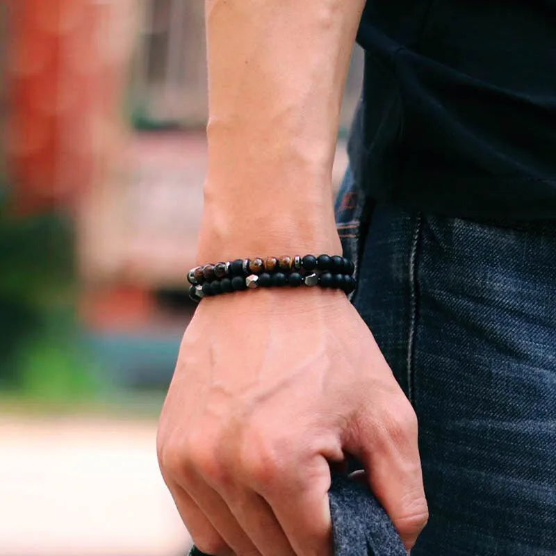 Noter Minimalist Beaded Bracelet For Men 6mm Hematite Onyx Tiger Eyes Stone Braclet Leisure Accessories Pulseras Para