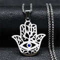 Hollow Fatima Hamsa Hand Pendants Necklace Stainless Steel Gold Color Luck Hand Palm Blue Turkey Eye Necklacse Jewelry Collares
