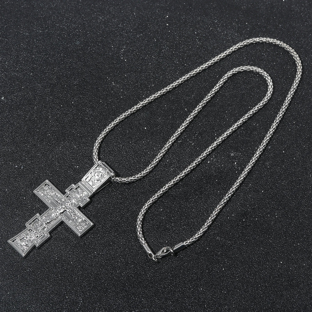 Movie John Wick Jesus Cross Necklace Crucifix Eastern Orthodox Prayer Big Pendant For Men Women Jewelry Accessories