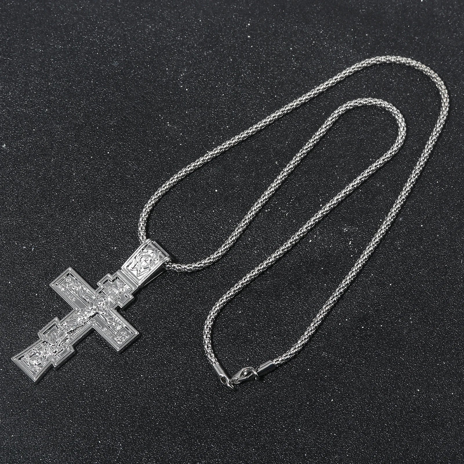 Movie John Wick Jesus Cross Necklace Crucifix Eastern Orthodox Prayer Big Pendant For Men Women Jewelry Accessories