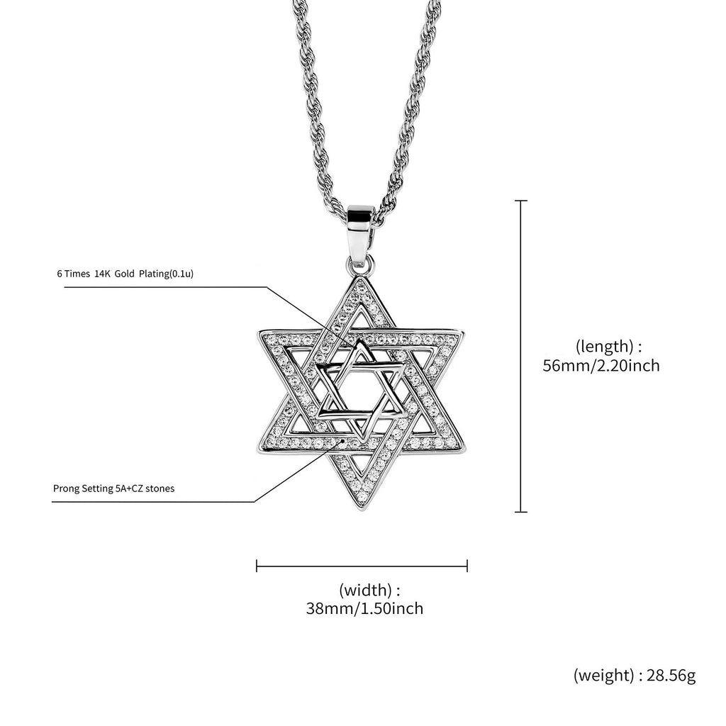 Gold Iced Out Hexagon Pendant Rope Chain Necklace