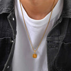 Fashion High Quality Natural Stone Square Pendant Stainless Steel Long Chain Necklace Trendy Simple Popular Jewelry for Men Gift