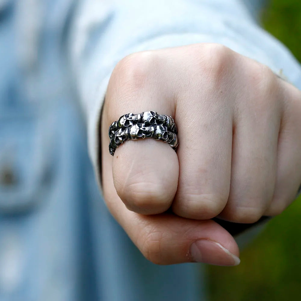 NEW Men's 316L stainless steel rings Unique Skull ring Vintage Aegishjalmur PUNK Jewelry Gifts free shipping
