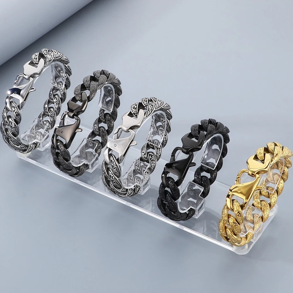Retro Man Bracelet for Men Solid 18MM 316L Stainless Steel Curb Cuban Link Chain Bracelets Men's Hand Wrist Jewelry
