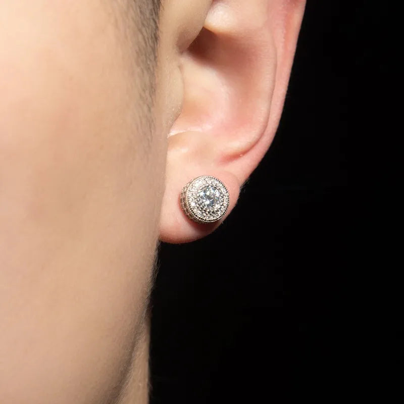 Iced Out Round CZ Stud Earrings Stainless Steel