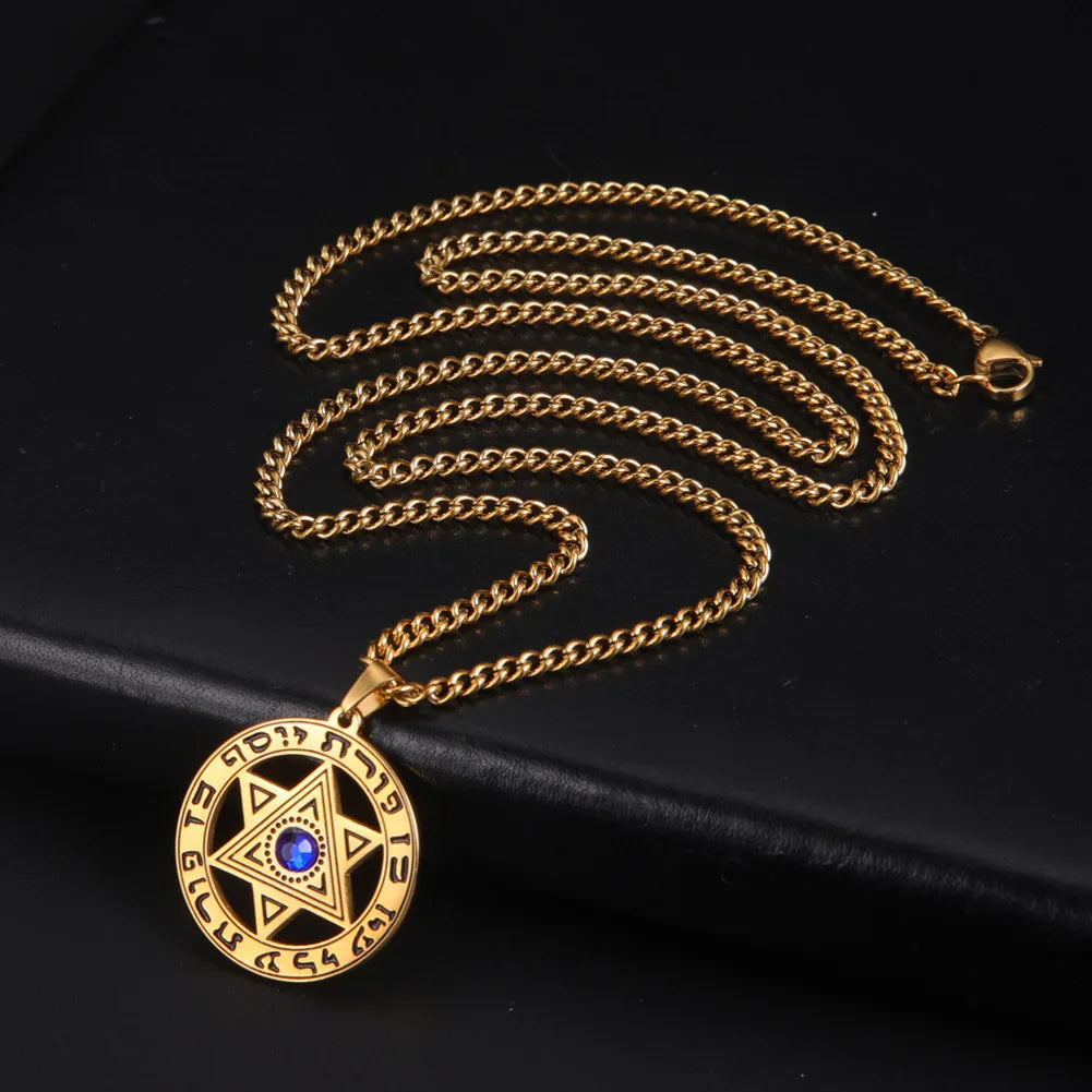 Jeshayuan Star Of David Pendant Necklace With Rhinestone Stainless Steel Hebrew Letter Jewish Talisman Jewelry Necklace