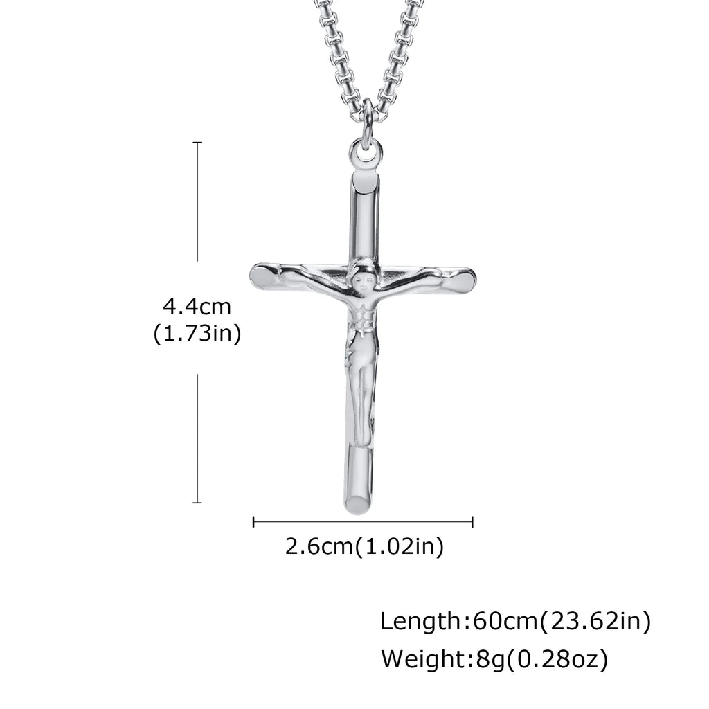Stainless Steel Catholic Cross Necklace for Men,St. Benedict's Catholic Crucifix Pendant Necklace,Religion Gothic