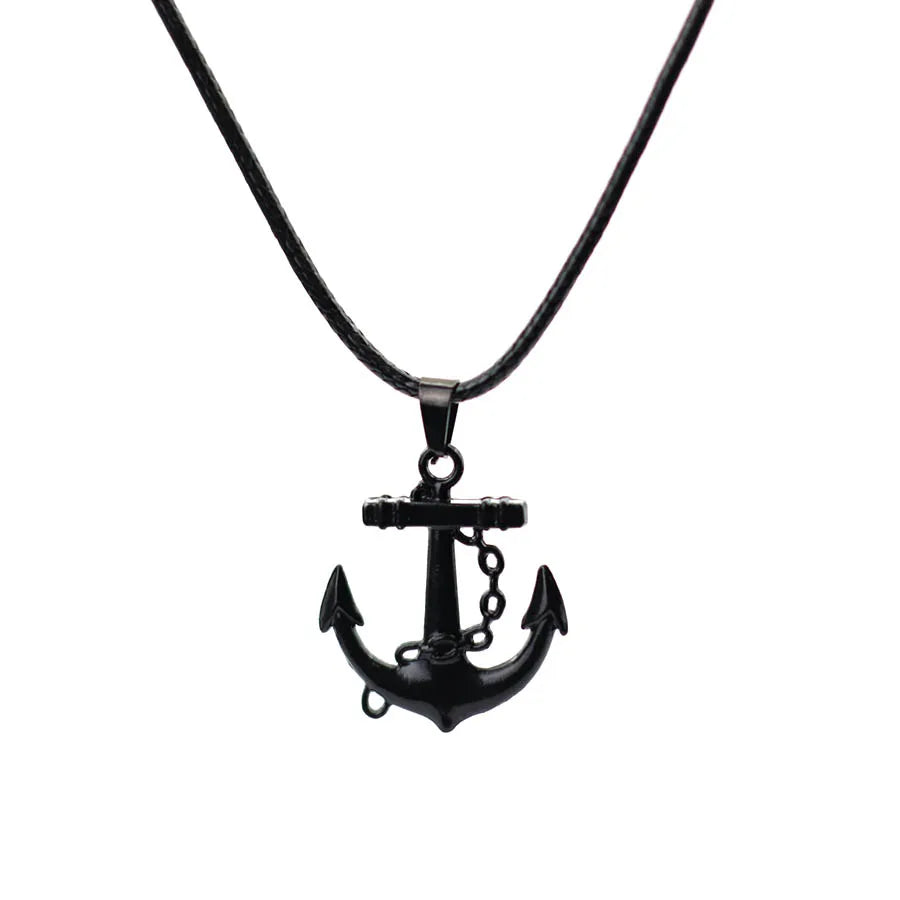 Marine Series Anchor Rudder Pendant Necklace Men Durable Wax Thread 24Inches Long Neck Jewelry Outdoor Surfing Beach