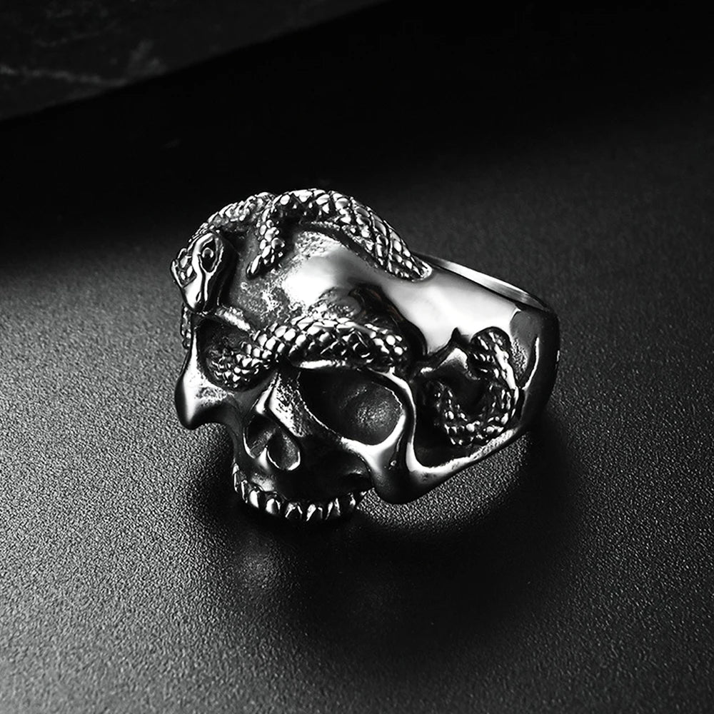 Gothic Skull Steel Ring Vintage Snake Punk Unique