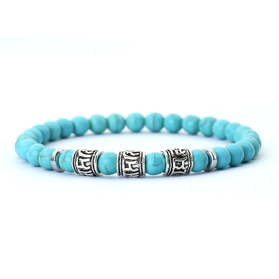Vintage Mens Bracelet Beaded Om Mani Padme Hum Mantra Braslet Viking Jewelry Accessories Natural Lava Tiger Eyes Stone