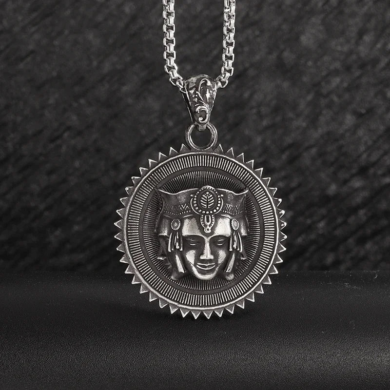 Sun Hugging Moon Round Pendant — Stainless Steel