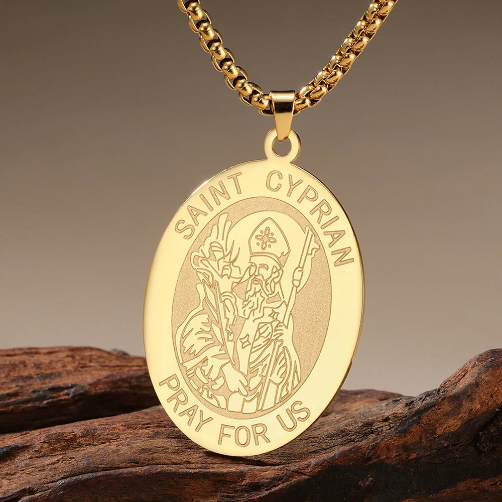 Dawapara Saint Cyprian Medal Necklace Powerful Prayers and Conjurings Michaelmas Catholic Amulet Stainless Steel Jewelry