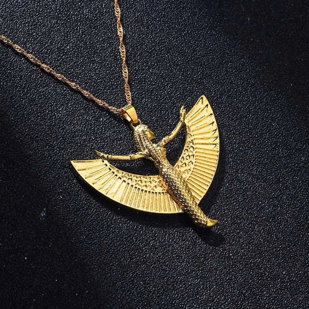 QIAMNI Mythology Egyptian Goddess Isis Wings Pendant Necklace Ancient Egypt God Collar Gift for Women Men Fashion Neck Choker