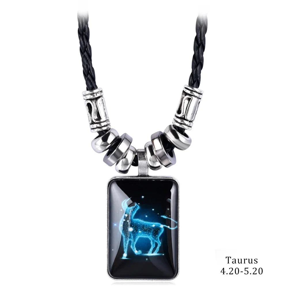 2024 Personalized Pendant Necklace Galaxy Constellation Design 12 Zodiac Sign Horoscope Astrology Necklace For Women Men Resin J