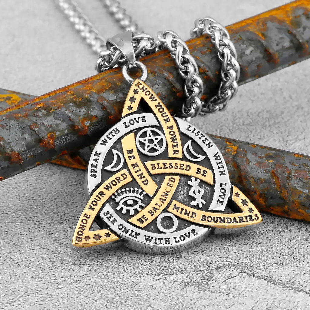 Viking Witch Celtic Knot Pendant Necklace Rune Stainless Steel Men Chain Odin Gothic Necklace Protection Amulet Jewelry