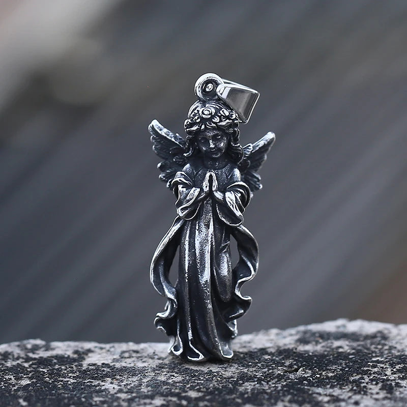 2023 New Stainless Steel Creative Angel Pendant Necklace For Man Women Trendy Banquet Street Casual Couple Lucky Gift