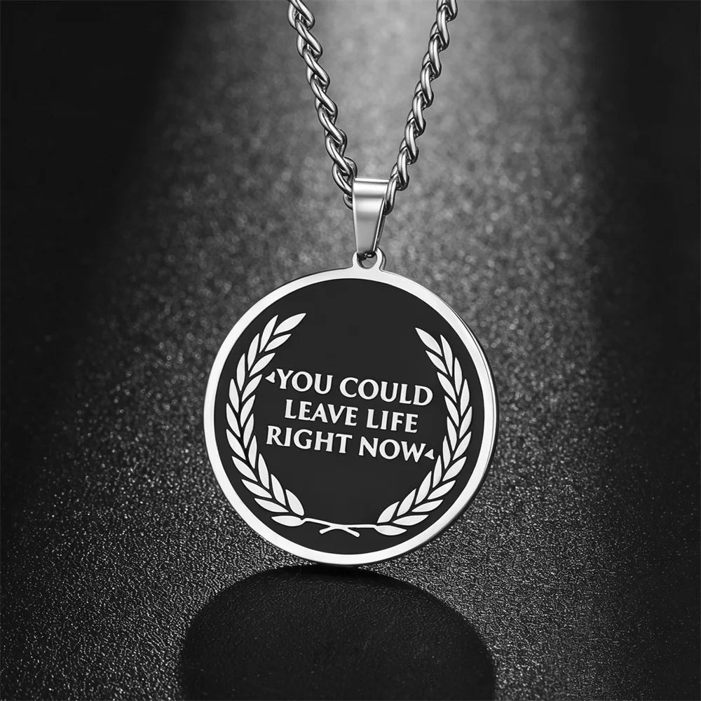 Memento Mori Stoic Pendant Necklace for Men Women Double Sided Engraved Stainless Steel Chain Motivational Stoicism